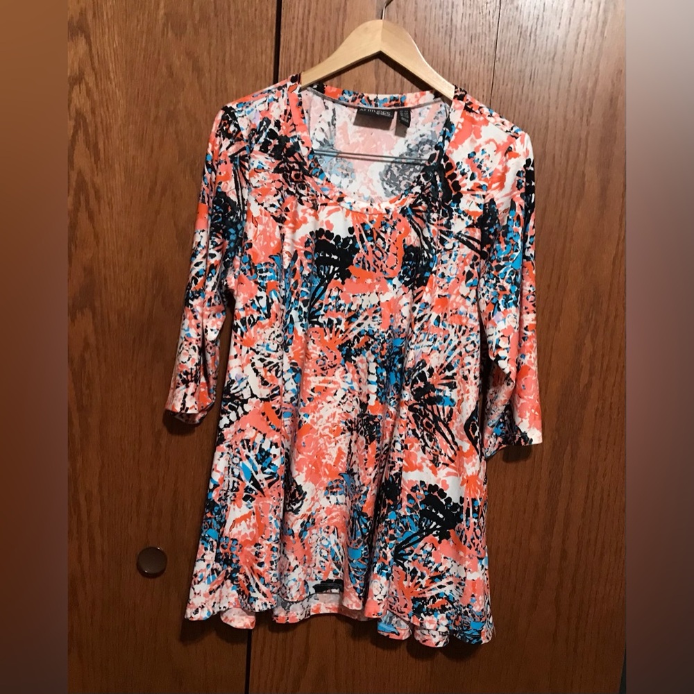 Women's Attitudes By Renee Size 1XP Multicolor Abstract Print Top Printed Tunic